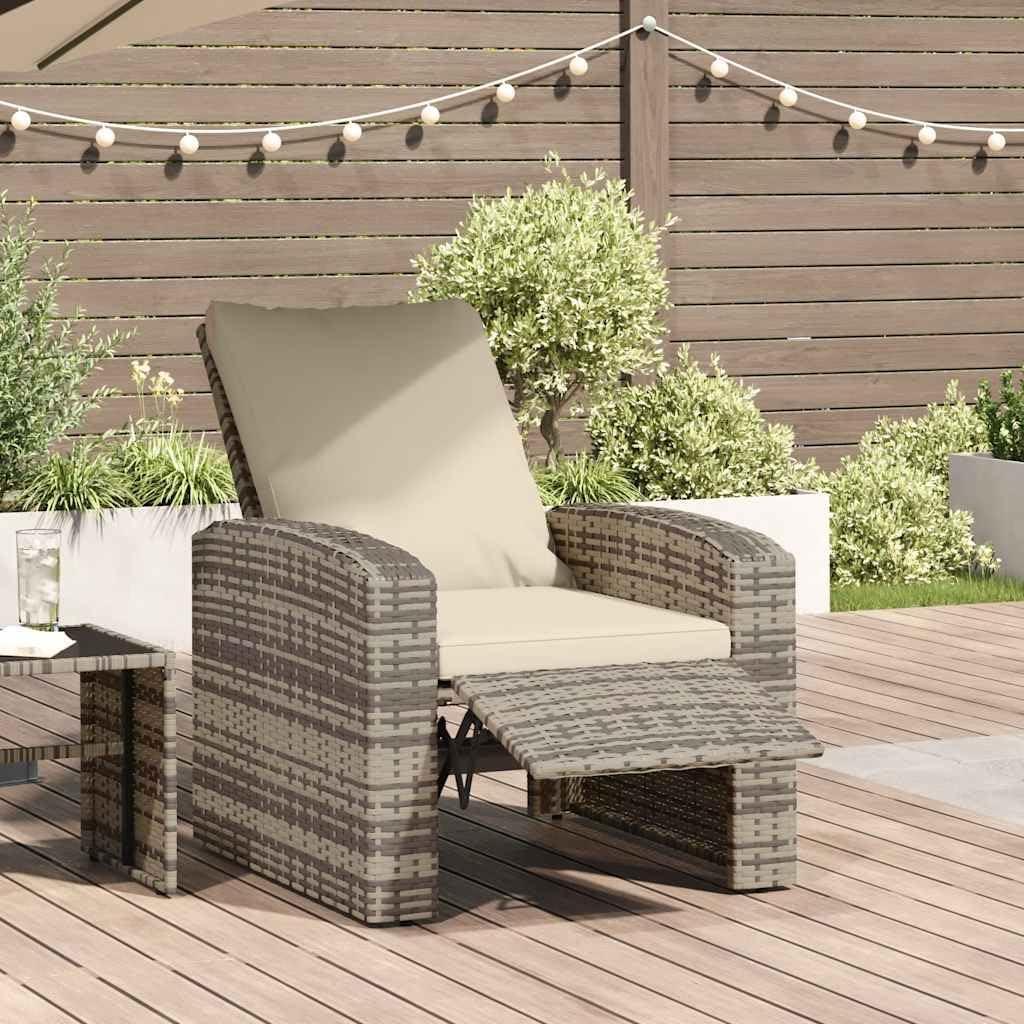 Verstellbarer Gartensessel aus hellbraunem Poly-Rattan mit Kissen für den Außenbereich