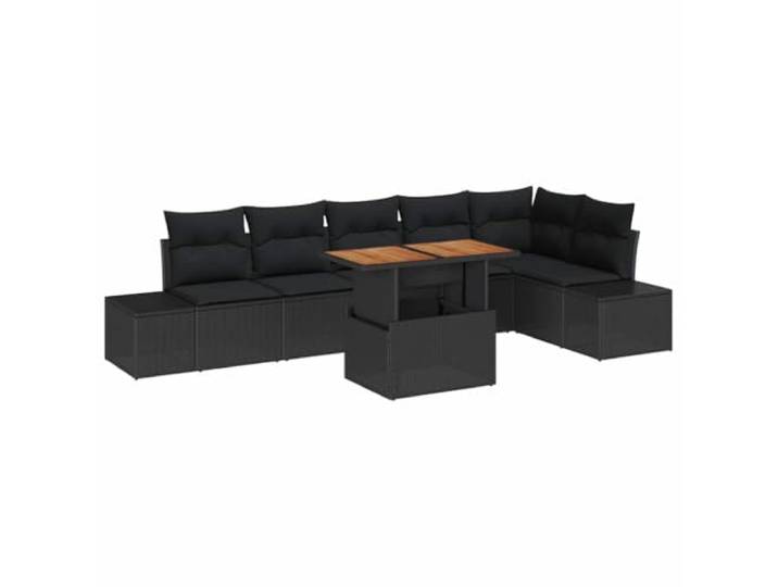 GHVBNMF Poly Rattan Gartenmöbel Set 7-Teilig Outdoor Lounge Schwarz Braun Modulare Sitzgruppe mit integriertem Stauraum und Akazienholz Tischplatte für Terrasse, Balkon und den Gartenbereich.