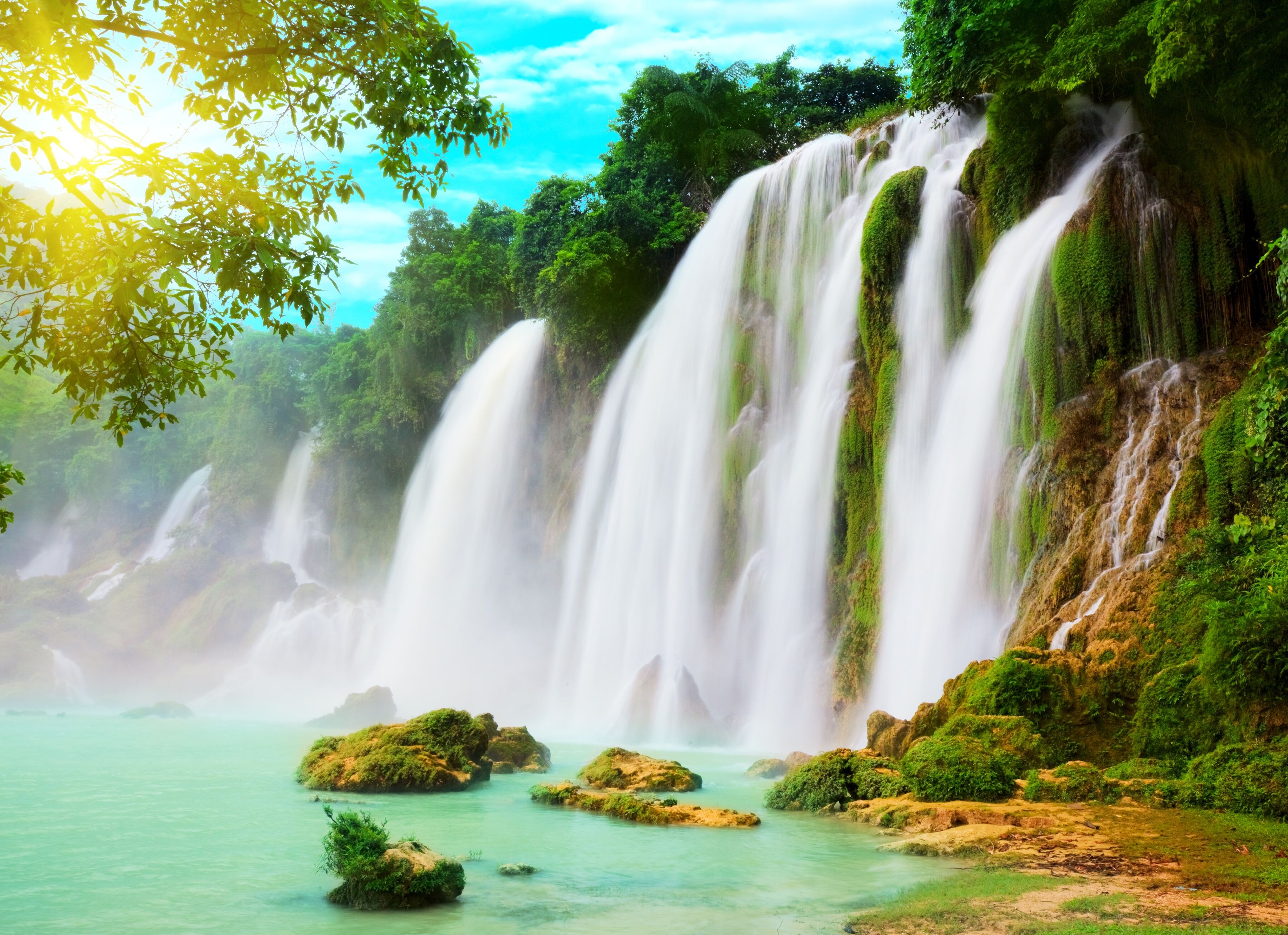Fototapete PAPERMOON "Ban Gioc Vietnam Waterfall", bunt, B:5m L:2,8m, Vlies, Tapeten, Fototapete bunt B/L: 5m x 2,8m, Bahnen: 10 Stk.