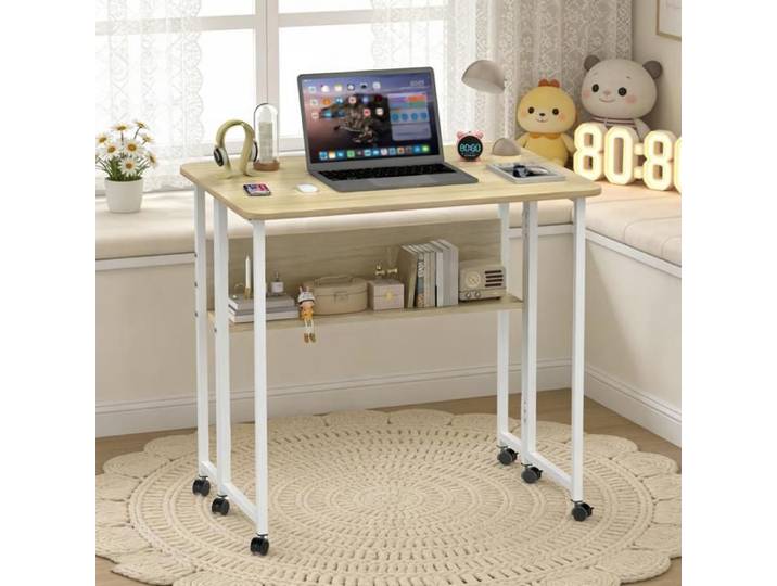 MIPAN. BUREAU D'ORDINATEUR PORTABLE ET PLIABLE - BUREAU SIMPLE POUR CHAMBRE - 80 X 58 X 75 CM - COULEUR DU BOIS
