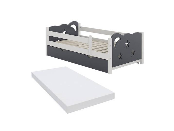 VitaliSpa Kinderbett Jessica Grau 70x140 cm mit Schublade und Matratze, Holzwerkstoff, Rechteckig, 146x53x76 cm, Baby- und Kindermöbel, Kinderzimmer & Jugendzimmer