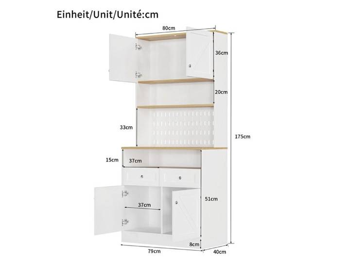 Stylé Sideboard à manger blanc doté de 2 tiroirs et 4 portes Buffet élégant pour cuisine: doté de rangement intégré