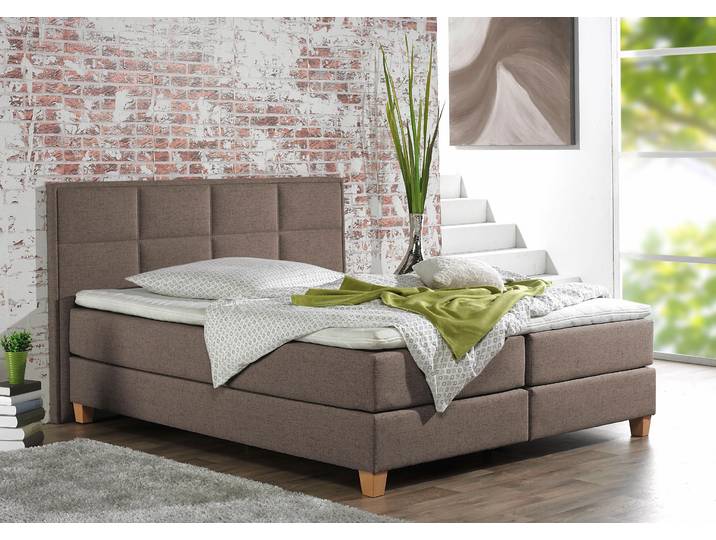 Boxspringbett, Struktur Fein, Hellbraun, 211×209 cm, 7-Zonen-Kaltschaummatratze, Klassisch, Home Affaire