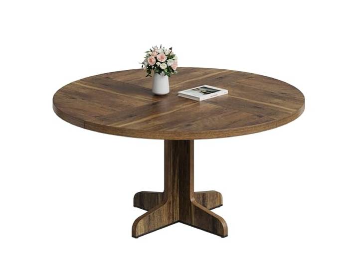Niwugady Runder Esstisch, Küchentische aus Holz, Metall, Landstil Esszimmertisch für 4 bis 6 Personen, Kreis Kaffee-Esszimmertische für Zuhause, Küche, Wohnzimmer, 120x120x76cm, Braun, Nur Tisch