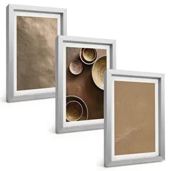 BILDER SET 3er Set - 20x30 cm Silberner Rahmen - Minimalistische Steinstrukturen
