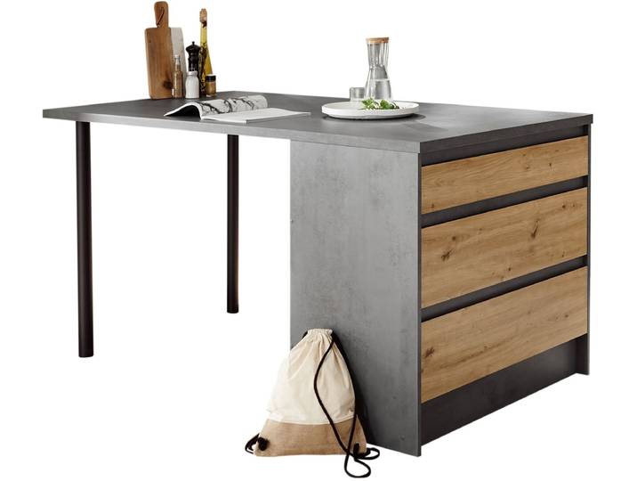 Kücheninsel BASIC BY BALCULINA Isis B/T/H 180x90x91 cm , grau (küche: natur, korpus: chromix anthrazitfarben, arbeitsplatte: chromix anthrazitfarben), B:180cm H:91cm T:60cm, Komplettküchen-Sets, Kücheninsel, Breite 180 cm, mit Essplatz und Stauraum