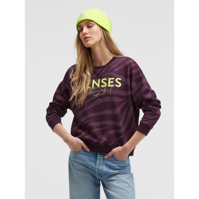 Sweater SENSES.THE LABEL, Damen, Gr. XXL, lila (deep plum), Sweatware, Material: 60% Baumwolle, 40% Polyester, bedruckt, regular fit normal, Rundhals, eingesetzt Rippbündchen, Sweatshirts Sweater, mit überschnittener Schulter