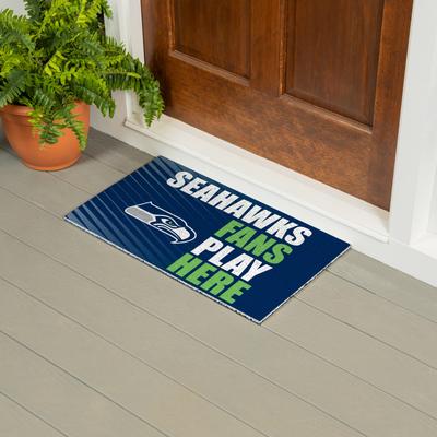 Evergreen "28 in. x 16 in. Seattle Seahawks ""Fans Play Here"" PVC Door Mat"
