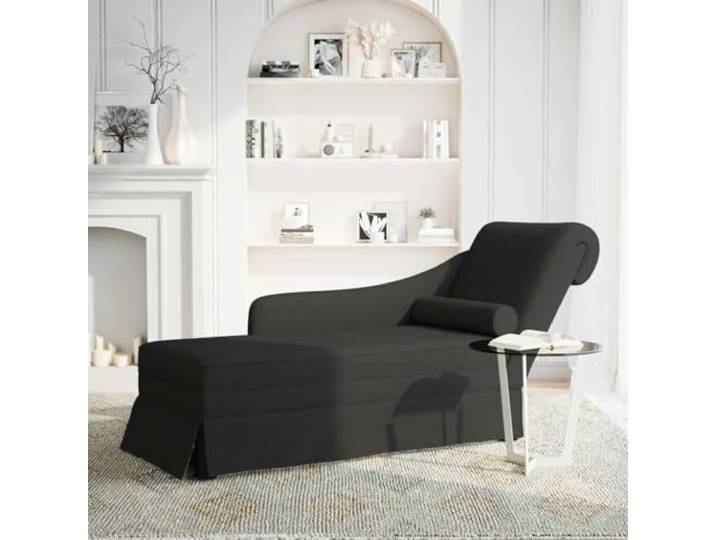 Xolmizyn Chaiselongue mit Nackenrolle, Samt-Liege in Schwarz, rechte Eleganter Loungesessel, Ergonomisches Design, Für Wohnzimmer & Büro