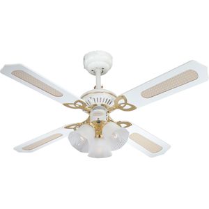 Westinghouse Deckenventilator Princess Trio, 78324, Ø 105cm, mit Beleuchtung, Flügelfarbe weiß / weiß mit Rattan