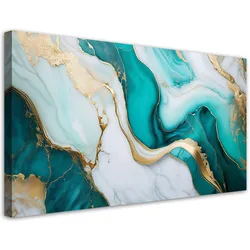 LEINWANDBILD Türkiser Marmorstein mit Gold 120x60cm