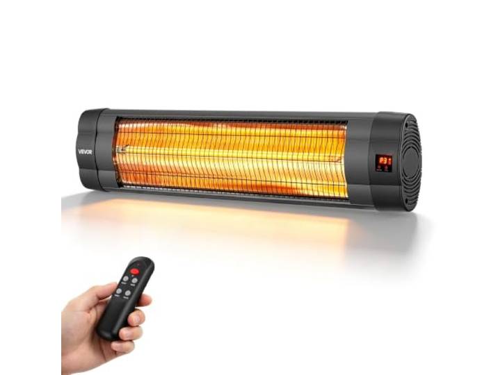 VEVOR Radiateur Infrarouge 2500 W\, Chauffage Extérieur Infrarouge Mural pour Terrasse\, Jardin et Balcon\, 3 Niveaux de Chauffage\, Télécommande et Panneau de Commande\, Minuterie 24 h\, en PP\, Noir