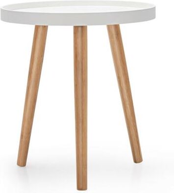 Costway Round Side Sofa Coffee Table with Wooden Tray