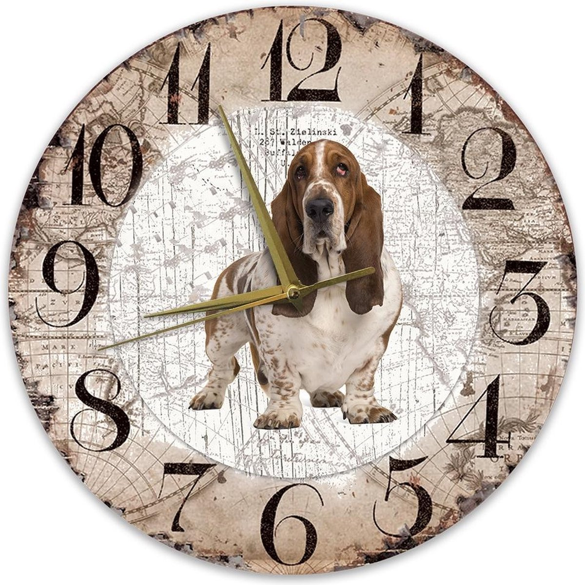 Houten Analoge Klok met Basset Hound Motief - 30 cm