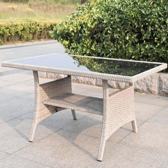 Famanu Gartentisch 120x70cm mit Ablage und Glasplatte - wetterfest