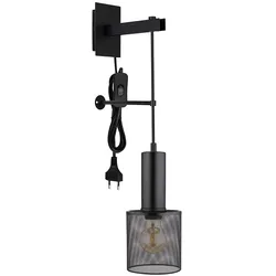 Schlafzimmerleuchte Wandleuchte Wandlampe Steckerkabel Schwarz-matt H 60 cm