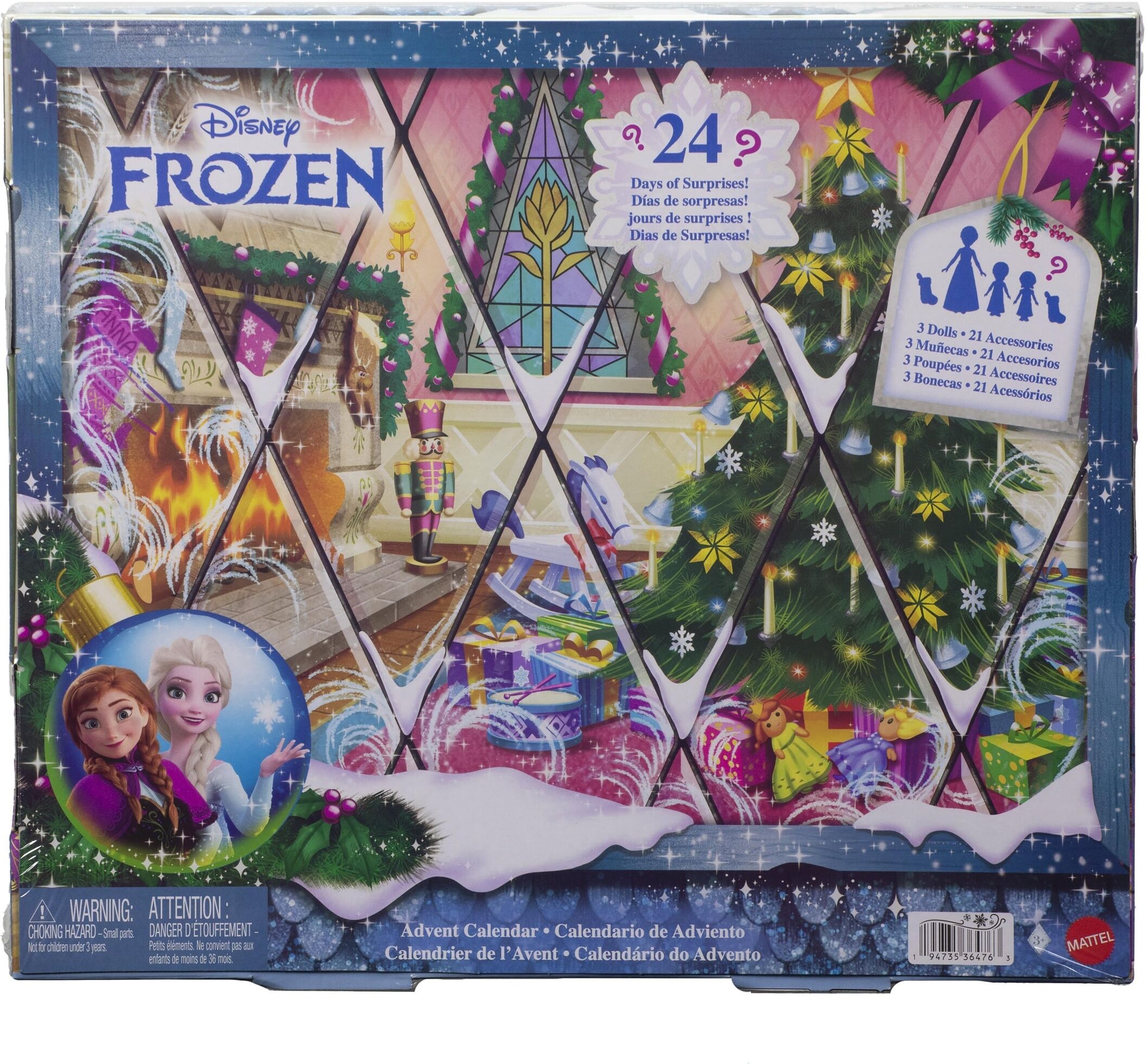 Mattel Disney Frozen Small Doll Advent Calendar with 24 Surprises for Kids, Ages 3 and Up, 3.5 in, Christmas Toy