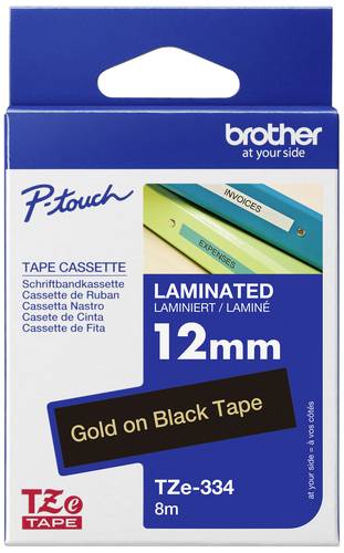 Brother TZe TZe-334 Bandfarbe: Schwarz Schriftfarbe:Gold 12mm 8m