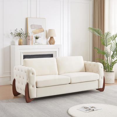Sofa With Button-tufted Detailing Features Curved Wooden Legs