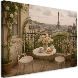 LEINWANDBILD Paris Terrasse Blick auf den Eiffelturm 90x60cm