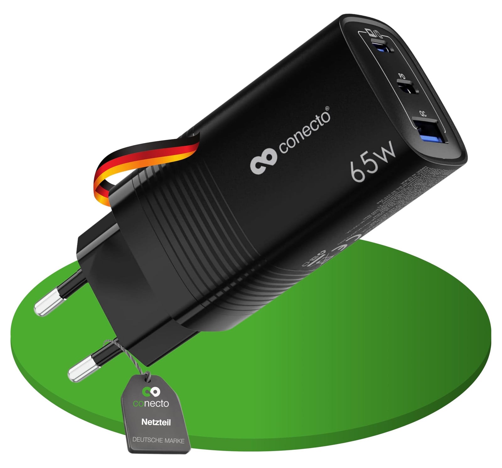 Conecto USB-C netadapter 65W snellader met PD en QC, zwart