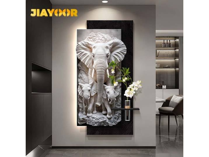 Nouvelle lampe de peinture de décoration de salon de luxe de lumière moderne, lampe murale haut de gamme de peinture suspendue d'éléphant avec télécommande