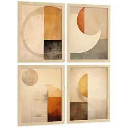 POSTER Set of 2 Beige Abstract Shape Wall Art Modern Living Room Bedroom Kitchen Bathroom Decor Leichter Holzrahmen A3