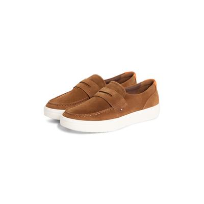 Loafer TOMMY HILFIGER "MODERN LIGHT HYBRID SUEDE LOAFER", Herren, Gr. 44, braun, Veloursleder, Schuhe Loafer, Businessschuh, Slipper, Schlüpfschuh, mit modischem Zierriegel