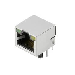 Weidmüller RJ45C5 R1U 2.8N4G/Y RL Leiterplattensteckverbinder modulare RJ45-Buchse, Cat. 5 , THT/THR-Lötanschluss, Schirmung: Ja, LED: Ja, Gold über Nickel, 2562950000