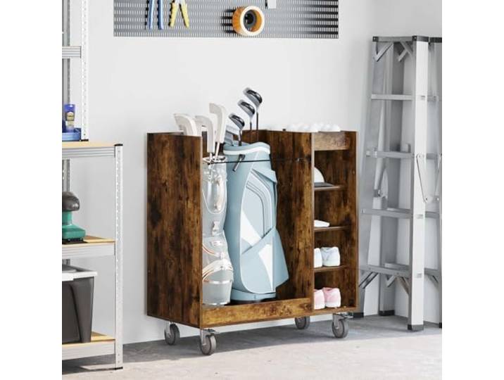 Xolmizyn Golfschrank mit Rollen, Aufbewahrungsschrank aus Eiche, 90x45x98 Stabile Metallrückwand, Vier bewegliche Räder, Modernes Design, Viel Stauraum