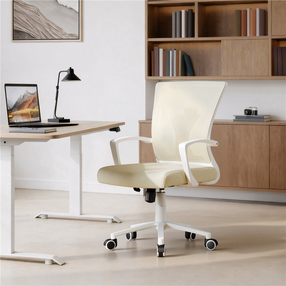 Yaheetech Mid-back Mesh Office Chair Beige/White 100cm H X 60cm W X 60cm D