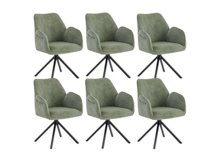 DELIA - Lot de 6 Fauteuils de table Pivotants Tissu Velours Côtelé Vert