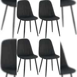 Décoshop26 - Set aus 4 Esszimmerstühlen mit vertikalen Ziernähten in schwarzem Samt und schwarzem Metall 10_0001757