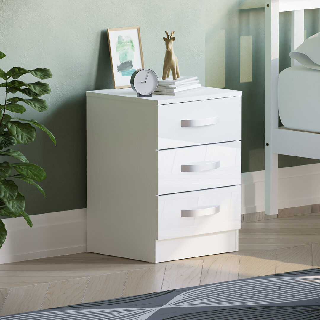 17 Stories Arkadij 3 Drawer Fronts Bedside Table White 56cm H X 40cm W X 36cm D