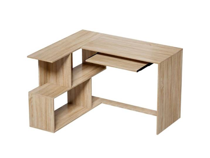 Bureau d'Angle 120 x 100 x 76 cm Bureau Informatique 4 Compartiments Ouverts Naturel
