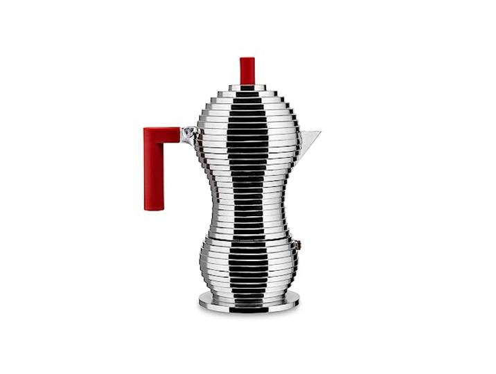 Alessi MDL02/6 R Cast Espresso Koffiezetapparaat met Een Polyamide Handvat, Aluminium, 6 Kopjes, Rood