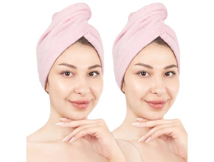 Turban-Handtuch HAMMETEX 2er Set Haarturban Damen, 100% Baumwolle, Flauschig & Schnelltrocknend , rosa, B:25cm L:64cm, Frottier, Baumwolle, Handtücher, Turban-Handtuch, Uni-Farben, weich