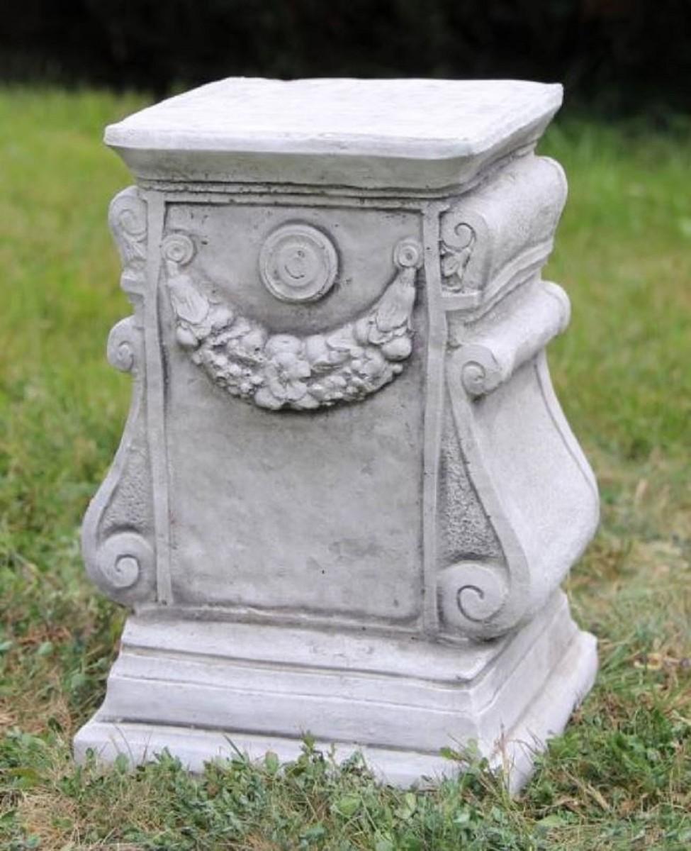 Casa Padrino Barock Garten Deko Säule Grau H. 41 cm - Antik Stil Stein Säule - Prunkvolle Gartensäule - Barock Garten & Terrassen Deko Accessoires - Gartendeko im Barockstil
