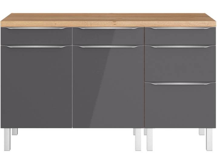 Pantryküche OPTIFIT Lilly2 , schwarz (küche: grau, front: anthrazit lackiert, korpus: wildeichefarben, arbeitsplatte: wildeichefarben), B:150cm H:90cm T:60cm, Komplettküchen-Sets, Breite 150 cm