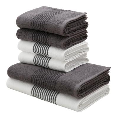 Handtuch Set BRUNO BANANI "Jassen, Duschtücher, Handtücher", grau (weiß, anthrazit), 6, Walkfrottee, Walkfrottee, Obermaterial: 100% Baumwolle, Handtuch-Sets, mit gestreifter Bordüre, 6 teiliges Handtücher Set aus 100% Baumwolle