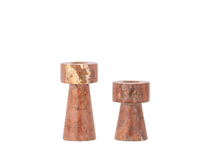 Kerzenhalter Nura – Travertin in sanften Rosétönen (2er-Set) - Rosé - Luxusbetten24