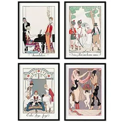 POSTER Set mit 4 JahrgangBettwäsche eingestellt vom Künstler George Barbier A3 Rahmenlos