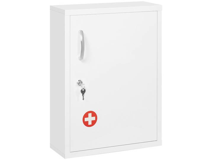 Kleankin Medizinschrank, Apothekerschrank, Medikamentenschrank für Wandmontage, Weiß, Metall, 3 Fächer, 40x53.5x15 cm, Badezimmer, Badmöbel, Medizinschränke