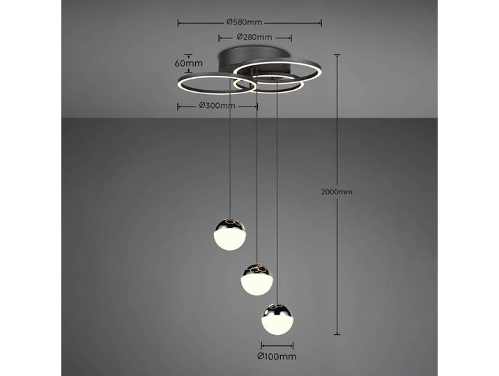 Reality Leuchten Hängelampe Larino, dimmbar, schwarz, für Wohn- / Esszimmer, Metall, Modern, Pendelleuchte
