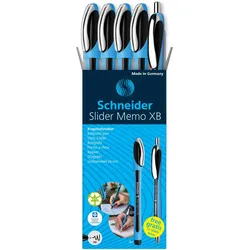 Schneider Slider Memo Kugelschreiber blau 0.7 mm Schreibfarbe: Schwarz, 4 St. + GRATIS 1 Schneider Slider Rave XB