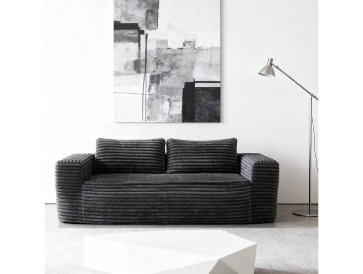 Canapé 2 places compressé sans montage - TCQPZ - velours côtelé gris 160 × 88 × 58 cm