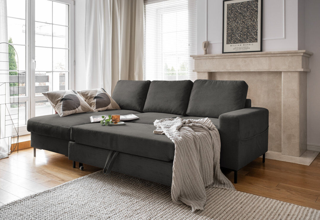MiuForm Lofty Lilly 4 seater Corner Sofa Bed Grey 84cm H X 236cm W X 148cm D