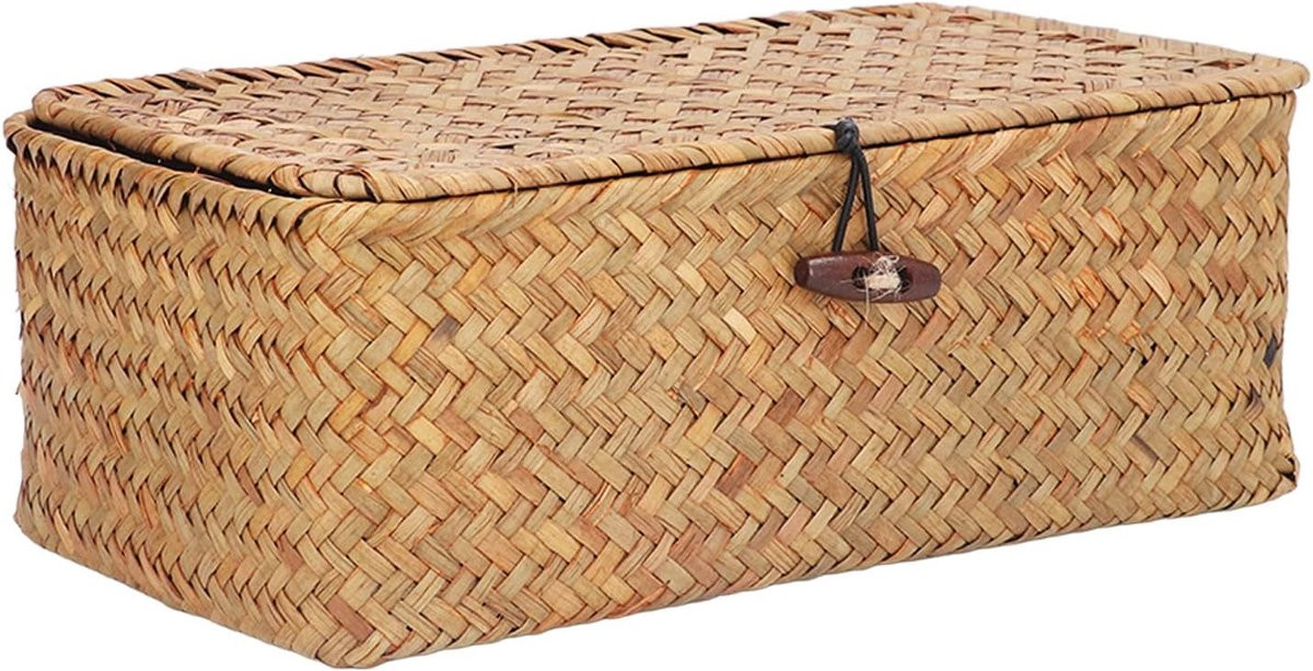 Handgeweven zeegras opbergmand met deksel - Decoratieve opbergbox - Maat S