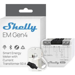 Shelly Stromzähler EM Gen4, WLAN, Bluetooth, ZigBee, Matter, Wechselstromzähler, 1-phasig, Hutschiene
