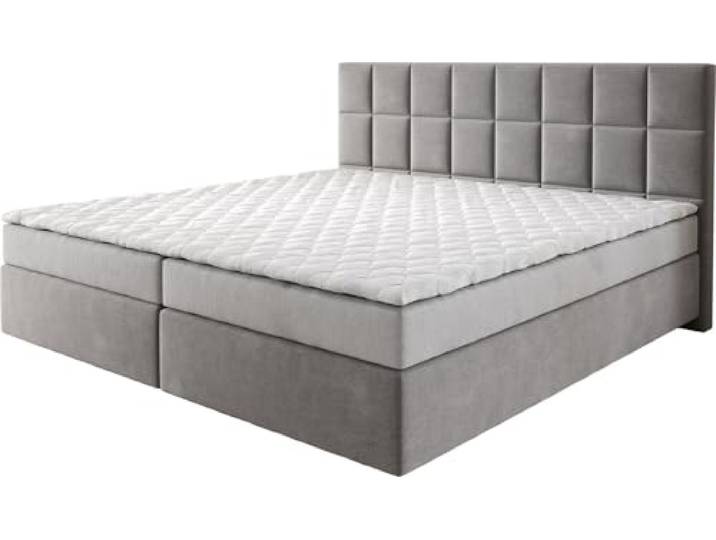 DELIFE Boxspringbett Dream-Fine Mikrofaser Grau 200x200 cm Bonell-Matratze PU-Topper